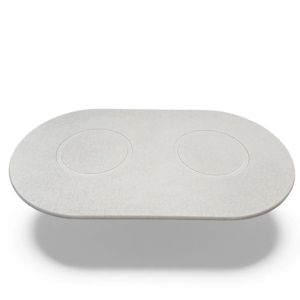 Wild & Woofy Double Bowl Diatomite Pet Stone Mat in off white/cream.